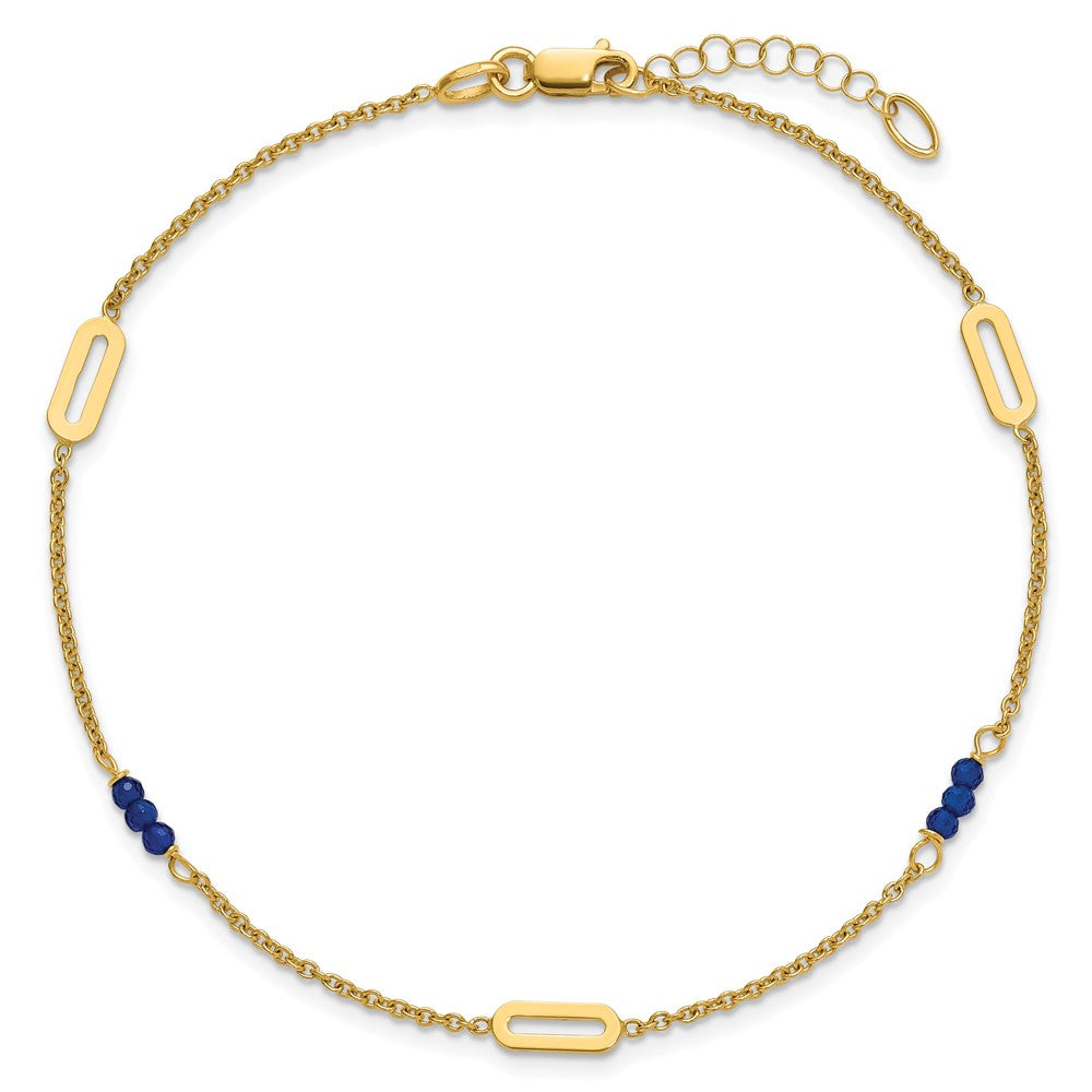 14k Polished Blue Spinel Beads and Ovals 9 inch Plus 1 inch Extender - Total 10 inch Anklet