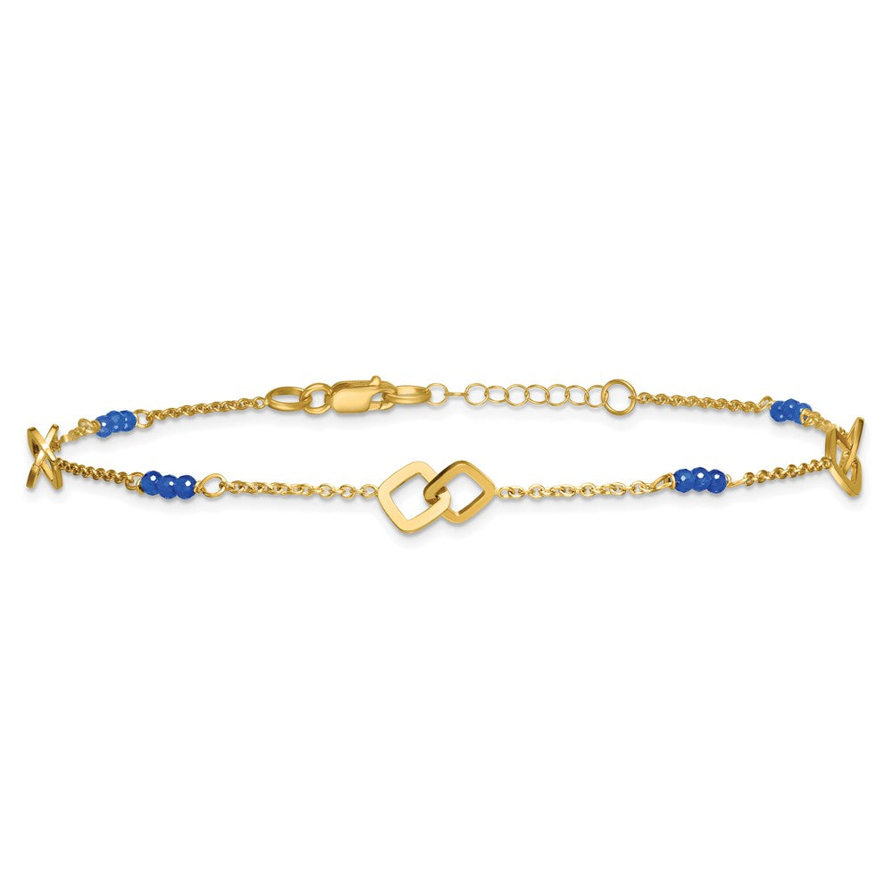 14k Polished Blue Spinel Beads and Squares 9 inch Plus 1 inch Extender - Total 10 inch Anklet