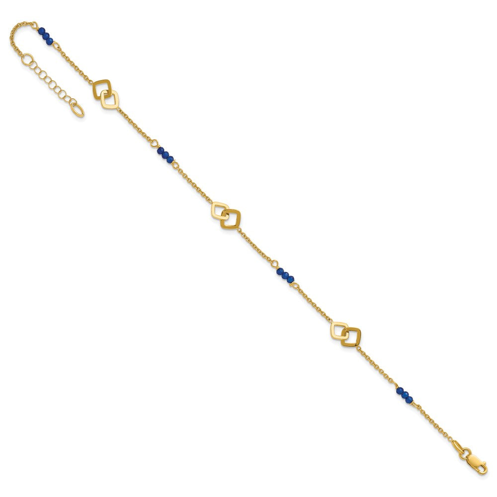 14k Polished Blue Spinel Beads and Squares 9 inch Plus 1 inch Extender - Total 10 inch Anklet