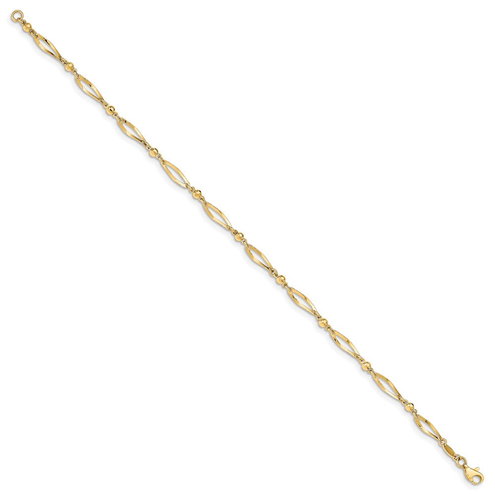 14k Polished Twisted Oval and Mirror Beads 9 inch Anklet