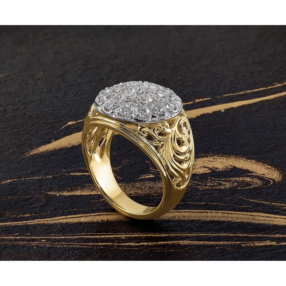IBGoodman 10k Two-tone Men's Polished Filigree 2 Carat A Quality Diamond Cluster Ring