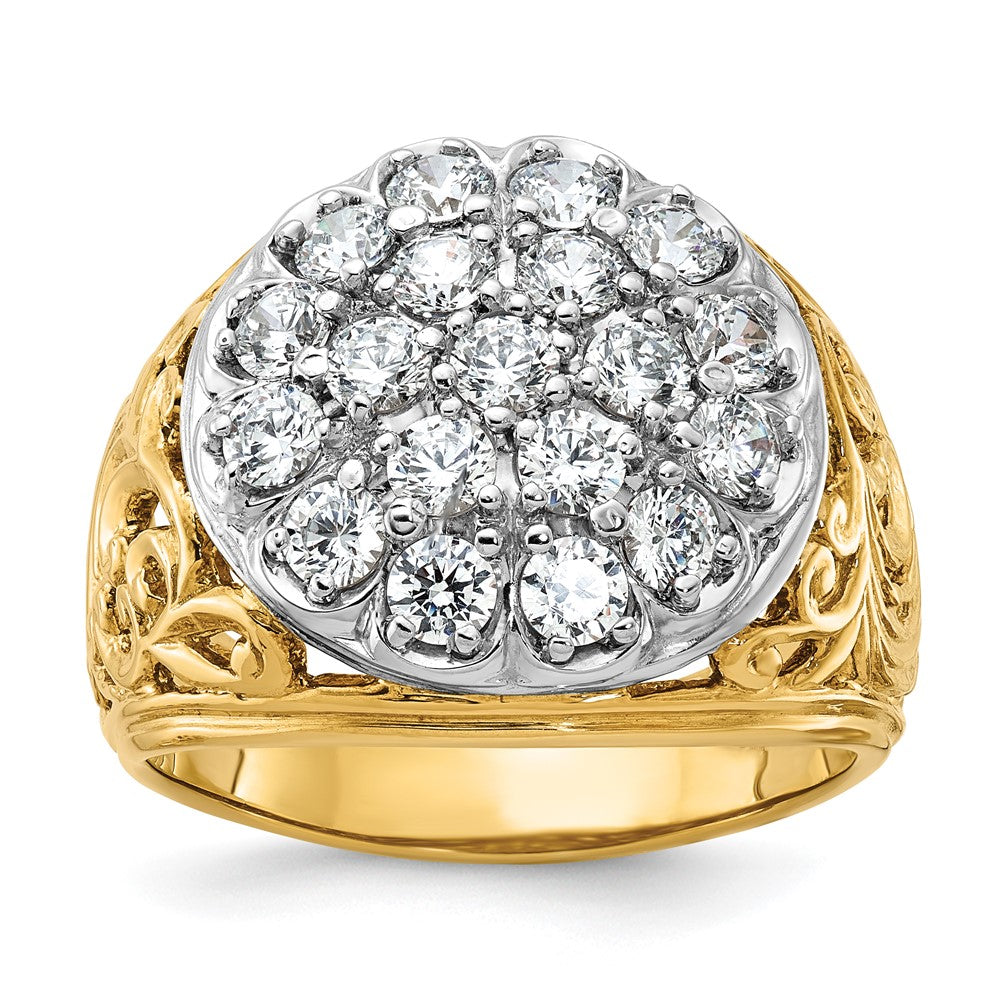 IBGoodman 14k Two-tone Men's Polished Filigree 2 Carat AA Quality Diamond Cluster Ring