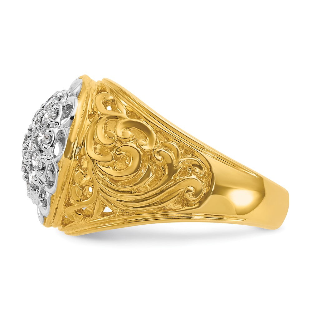 IBGoodman 14k Two-tone Men's Polished Filigree 1 Carat AA Quality Diamond Round Cluster Ring Mounting