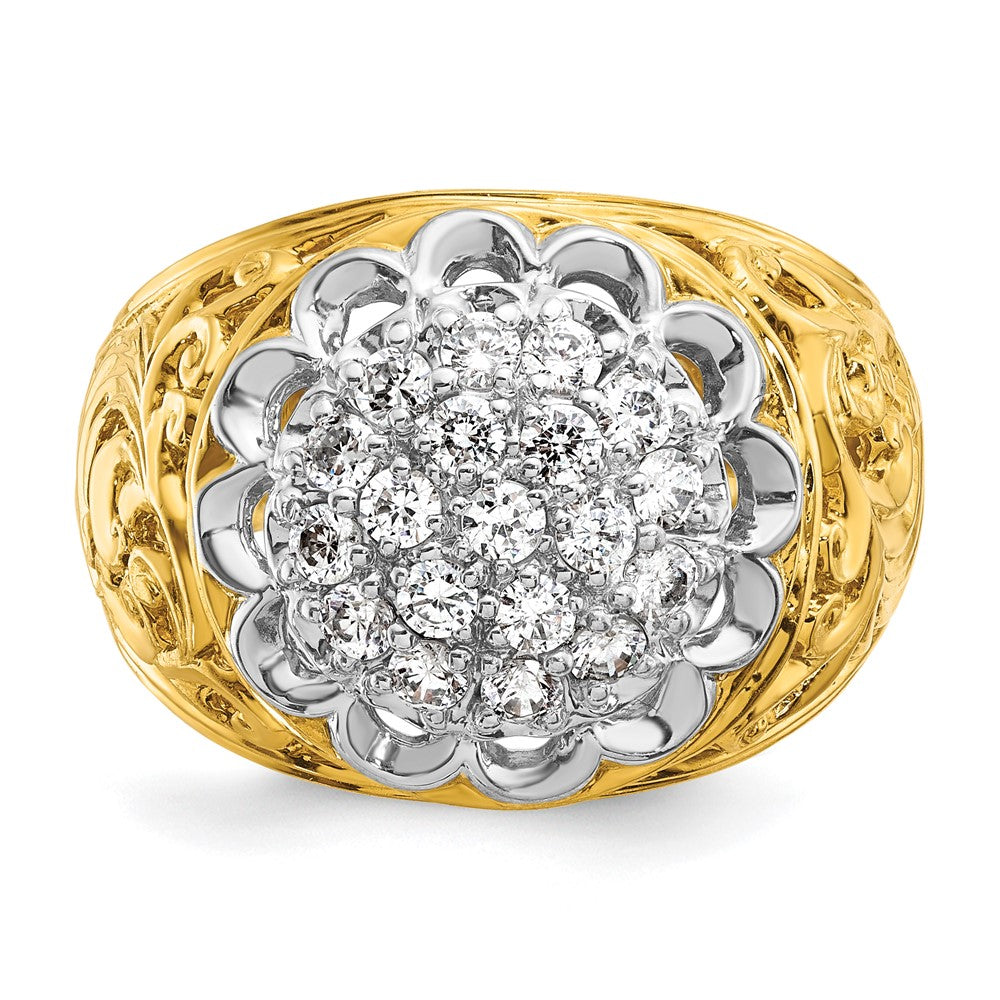 IBGoodman 14k Two-tone Men's Polished Filigree 1 Carat AA Quality Diamond Round Cluster Ring Mounting