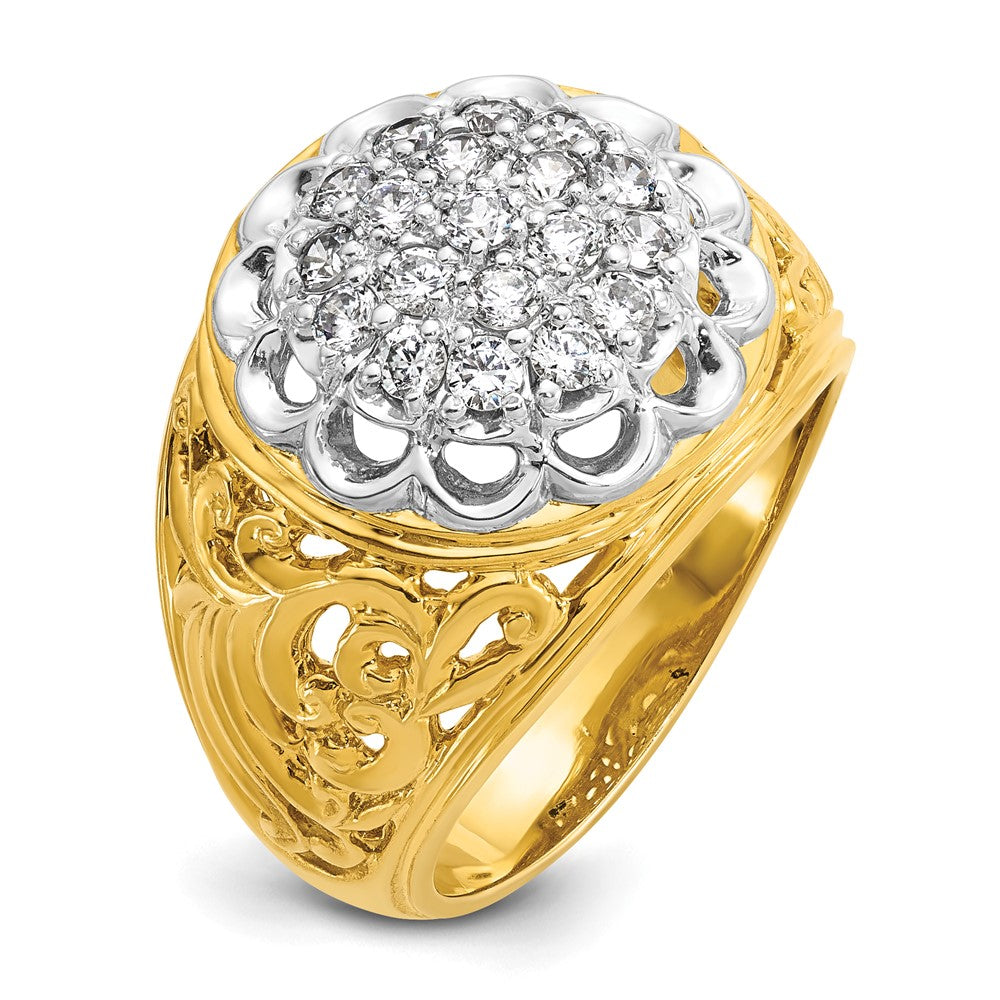IBGoodman 14k Two-tone Men's Polished Filigree 1 Carat AA Quality Diamond Round Cluster Ring Mounting
