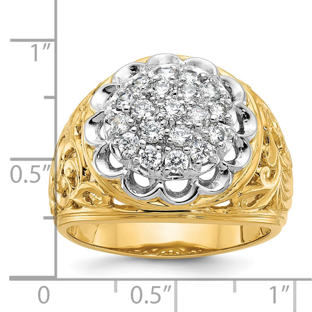 IBGoodman 14k Two-tone Men's Polished Filigree 1 Carat AA Quality Diamond Round Cluster Ring Mounting