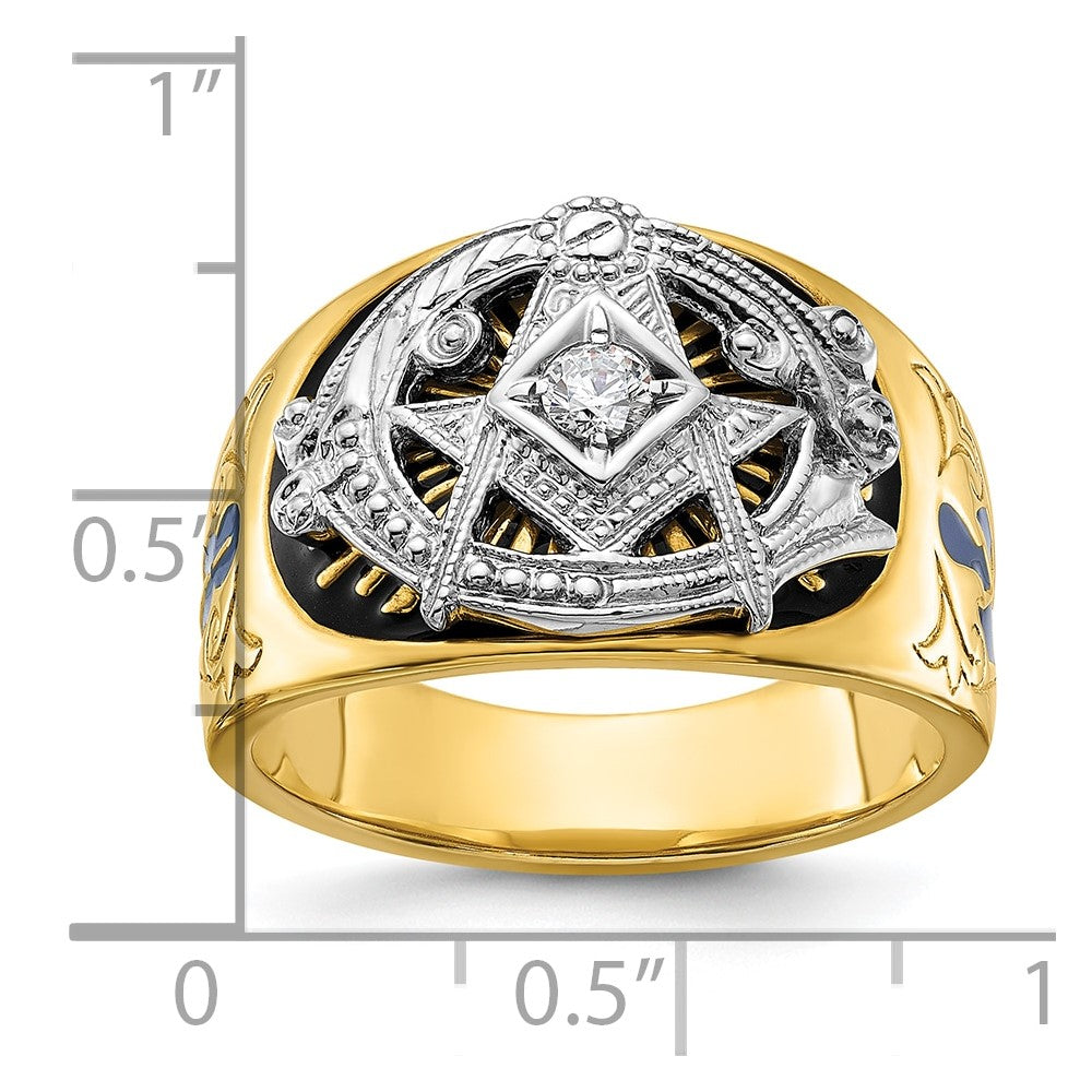 IBGoodman 10k Two-tone Men's Polished and Textured with Blue and Black Enamel Diamond Blue Lodge Master Masonic Ring