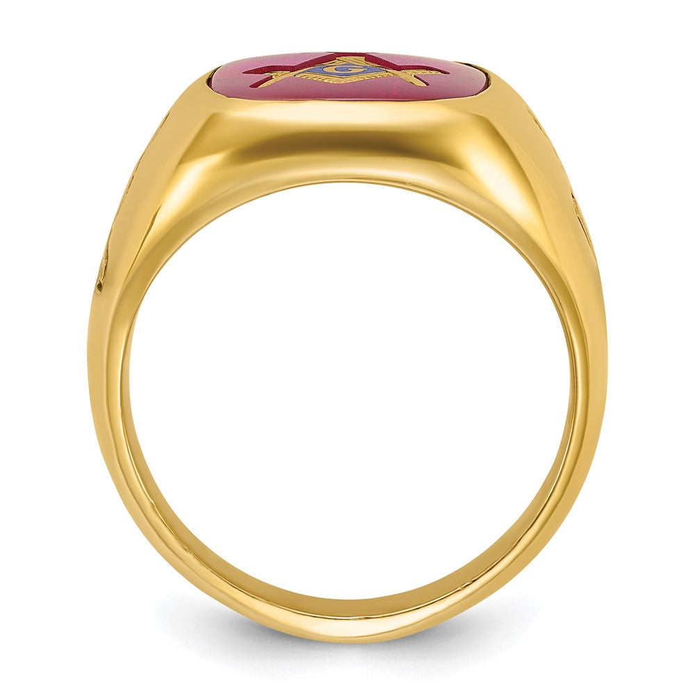 IBGoodman 14k Men's Polished and Grooved with Lab Created Ruby Blue Lodge Master Masonic Ring