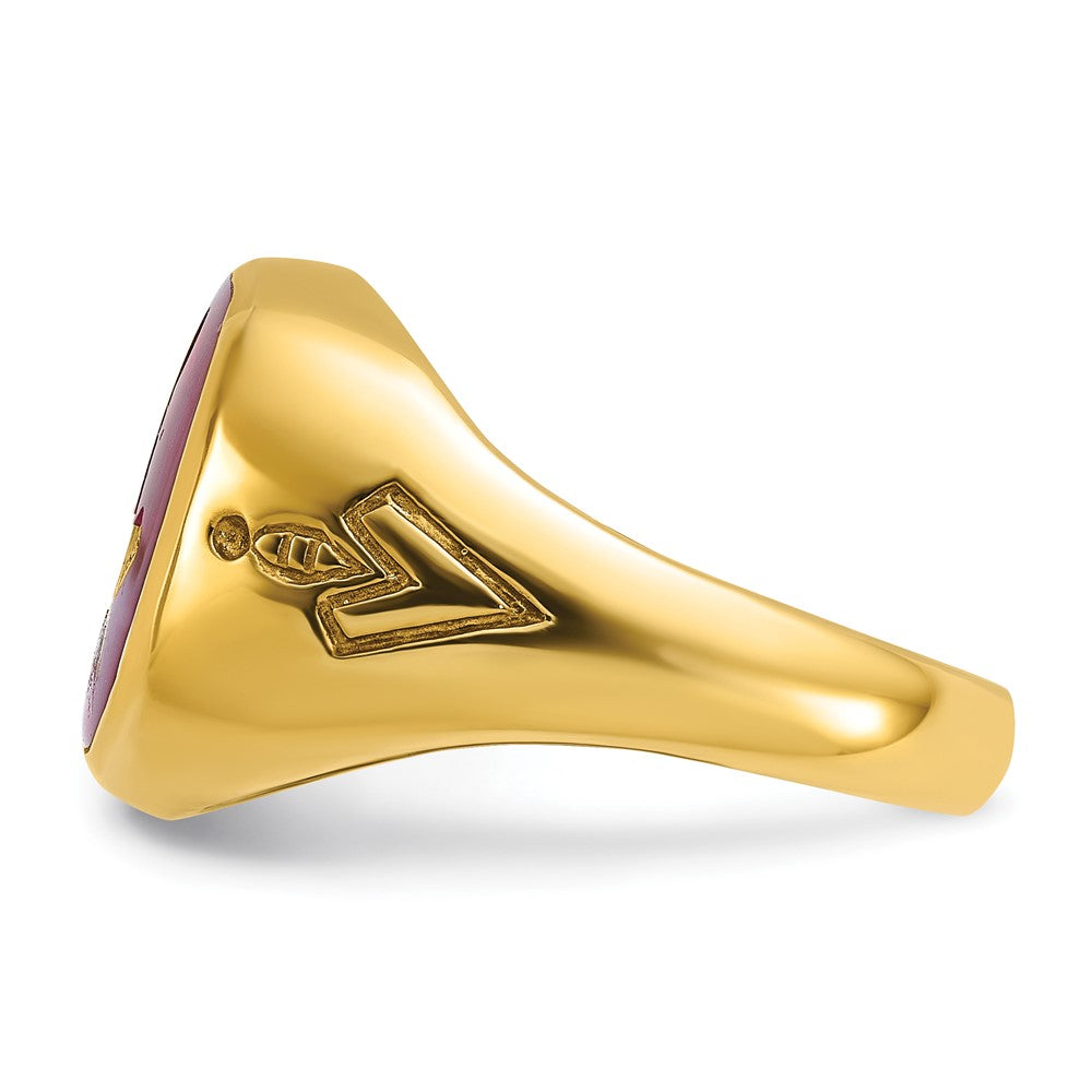 IBGoodman 14k Men's Polished and Grooved with Lab Created Ruby Blue Lodge Master Masonic Ring
