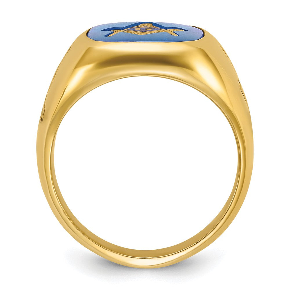 IBGoodman 14k Men's Polished and Grooved with Lab Created Sapphire Blue Lodge Master Masonic Ring