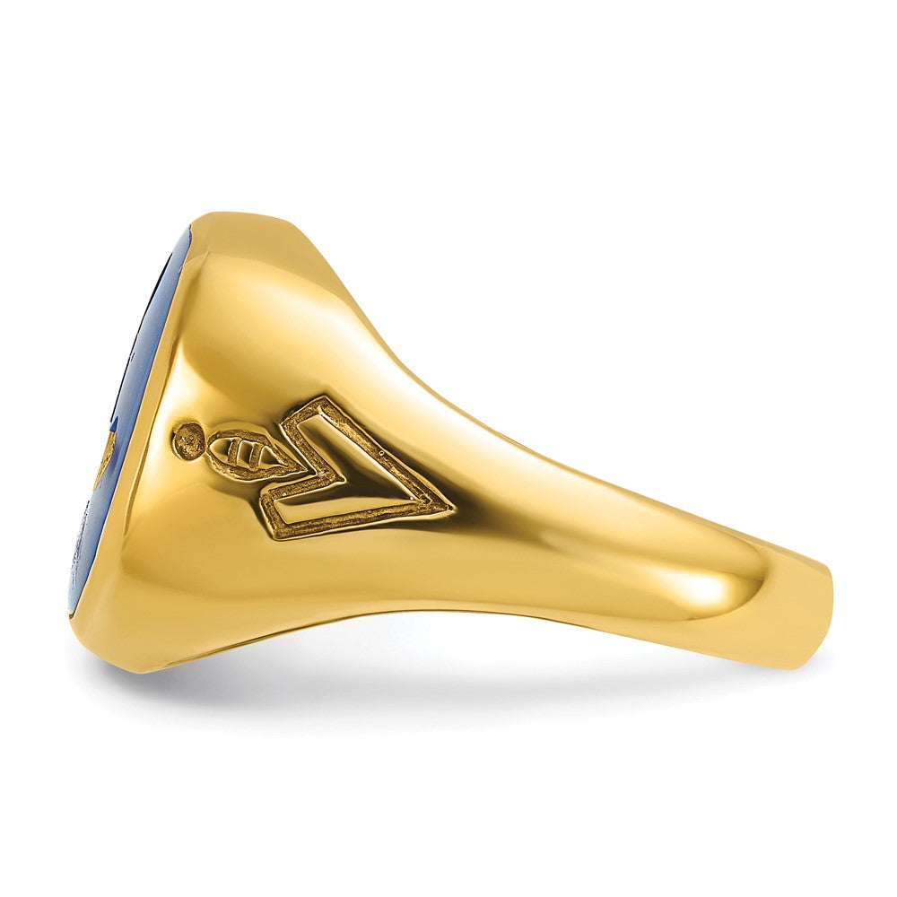 IBGoodman 14k Men's Polished and Grooved with Lab Created Sapphire Blue Lodge Master Masonic Ring