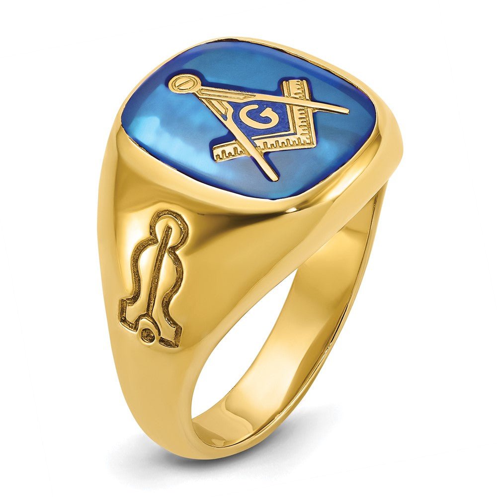 IBGoodman 14k Men's Polished and Grooved with Lab Created Sapphire Blue Lodge Master Masonic Ring