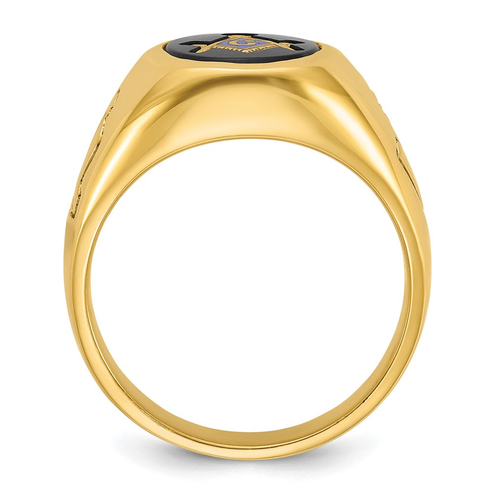 IBGoodman 14k Men's Polished and Grooved with Oval Onyx Blue Lodge Master Masonic Ring
