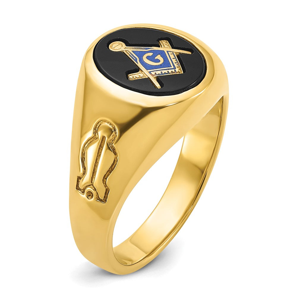IBGoodman 14k Men's Polished and Grooved with Oval Onyx Blue Lodge Master Masonic Ring