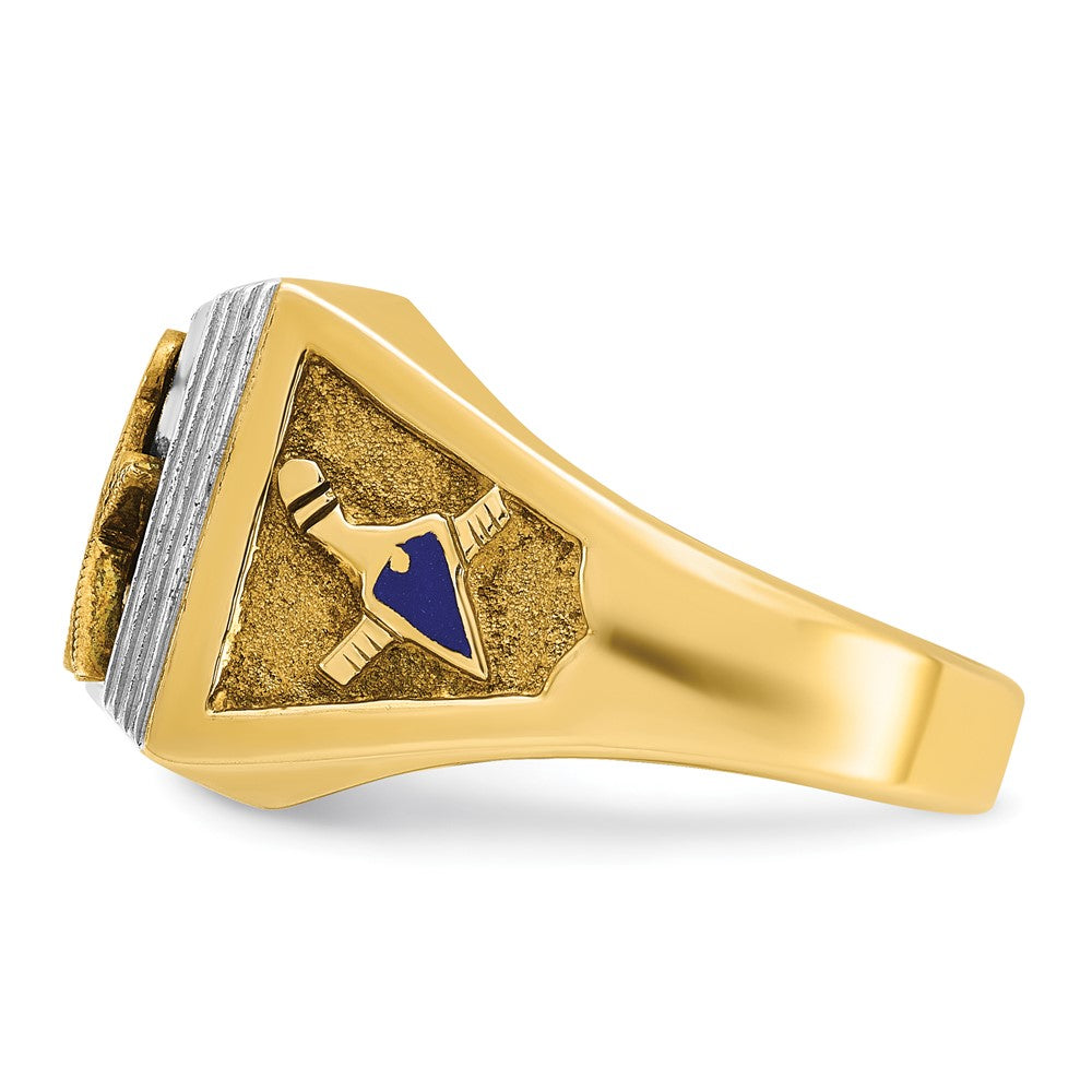 IBGoodman 14k Two-tone Men's Polished and Textured with Blue Enamel Blue Lodge Master Masonic Ring