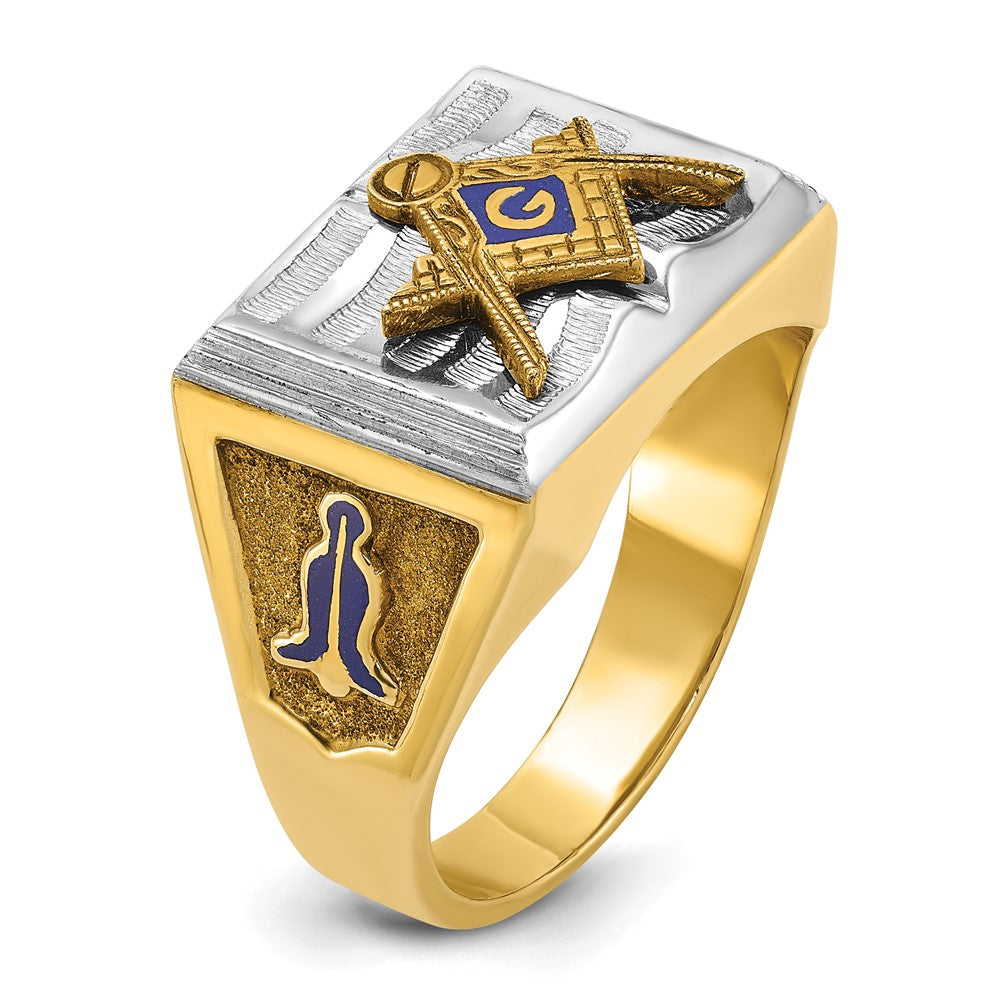 IBGoodman 14k Two-tone Men's Polished and Textured with Blue Enamel Blue Lodge Master Masonic Ring