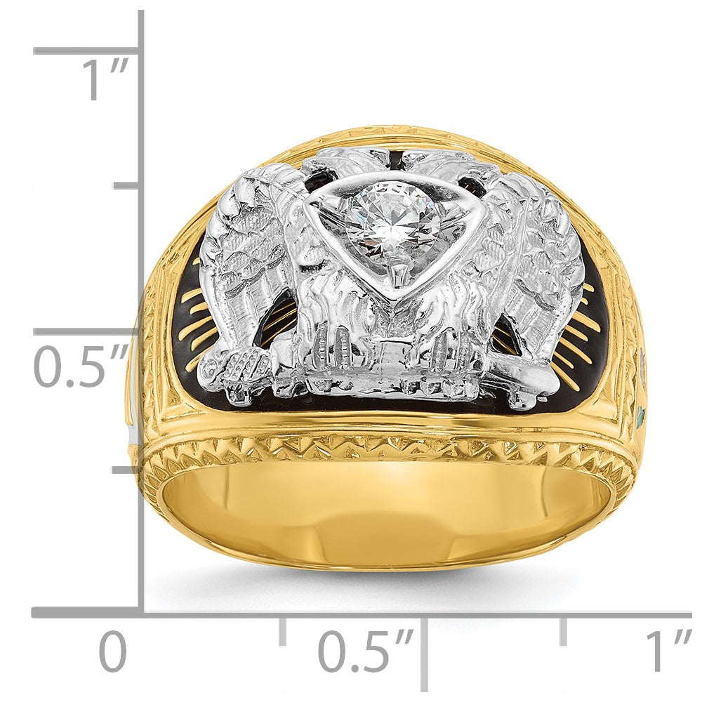 IBGoodman 14k Two-tone Men's Polished and Textured with Multi-color Enamel and Diamond 32nd Degree Scottish Rite Masonic Ring