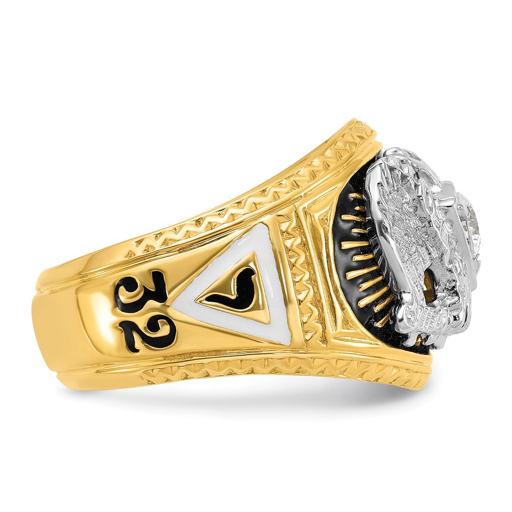 IBGoodman 14k Two-tone Men's Polished and Textured with Multi-color Enamel and Diamond 32nd Degree Scottish Rite Masonic Ring