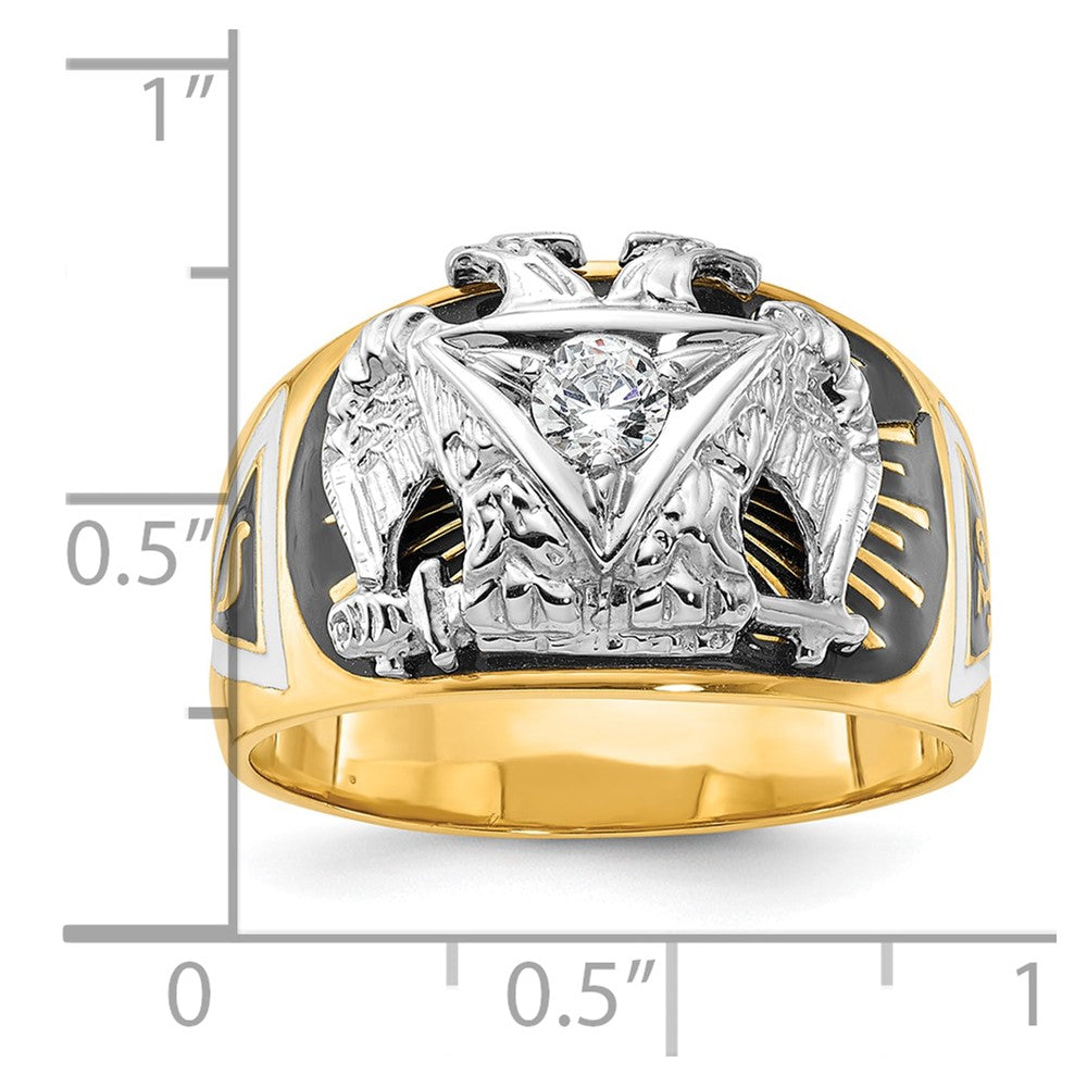 IBGoodman 14k Two-tone Men's Polished and Textured with Multi-color Enamel and Diamond 32nd Degree Scottish Rite Masonic Ring