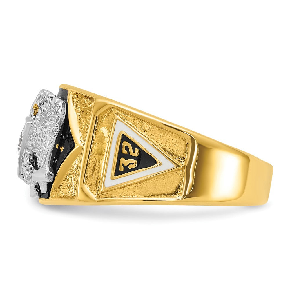 IBGoodman 14k Two-tone Men's Polished and Textured with Multi-color Enamel and Diamond 32nd Degree Scottish Rite Masonic Ring