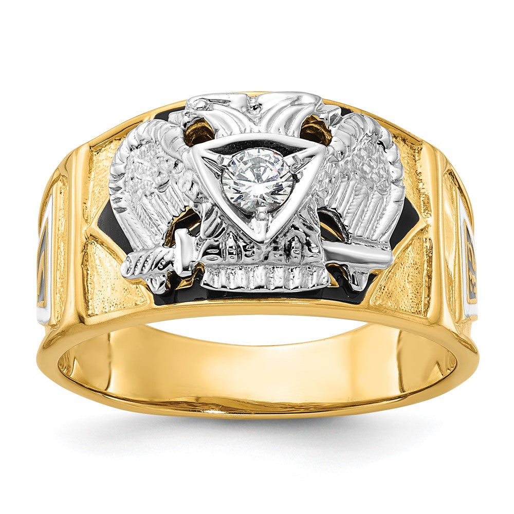 IBGoodman 14k Two-tone Men's Polished and Textured with Multi-color Enamel and Diamond 32nd Degree Scottish Rite Masonic Ring