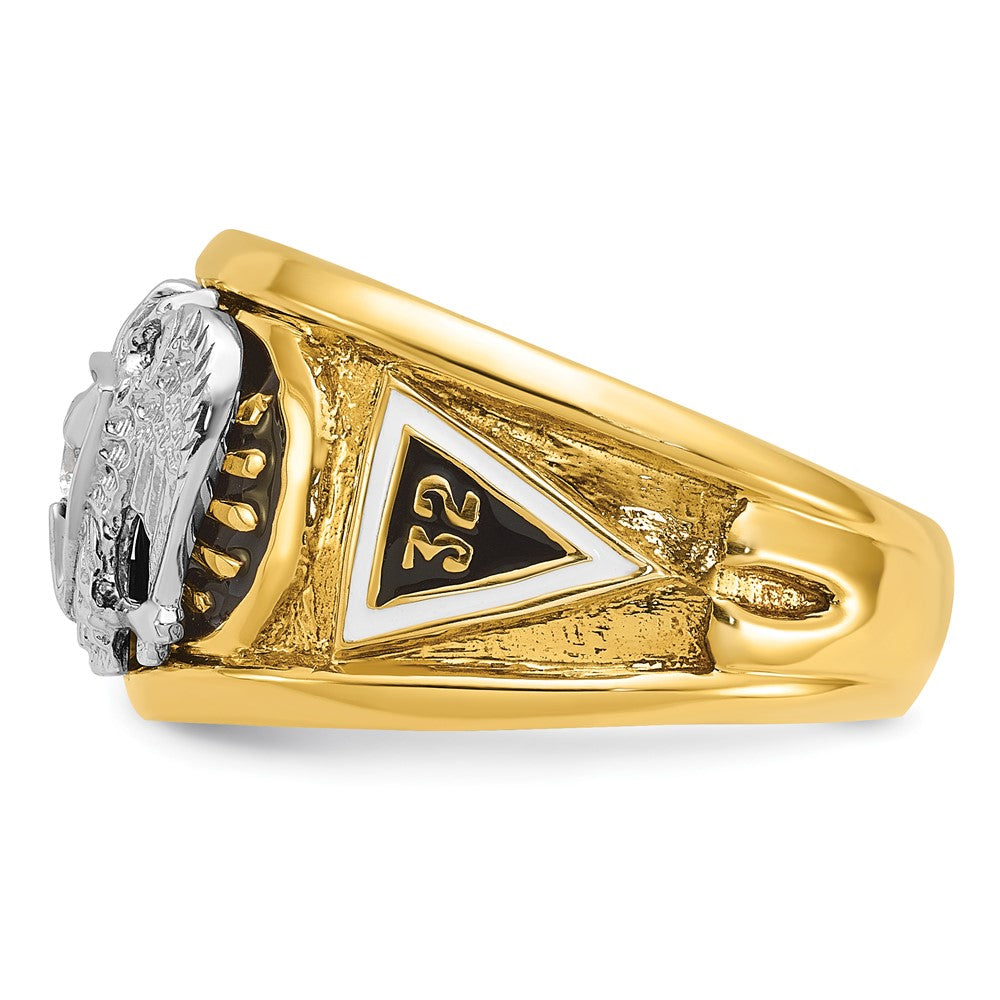 IBGoodman 14k Two-tone Men's Polished and Textured with Black and White Enameled and Diamond 32nd Degree Scottish Rite Masonic Ring