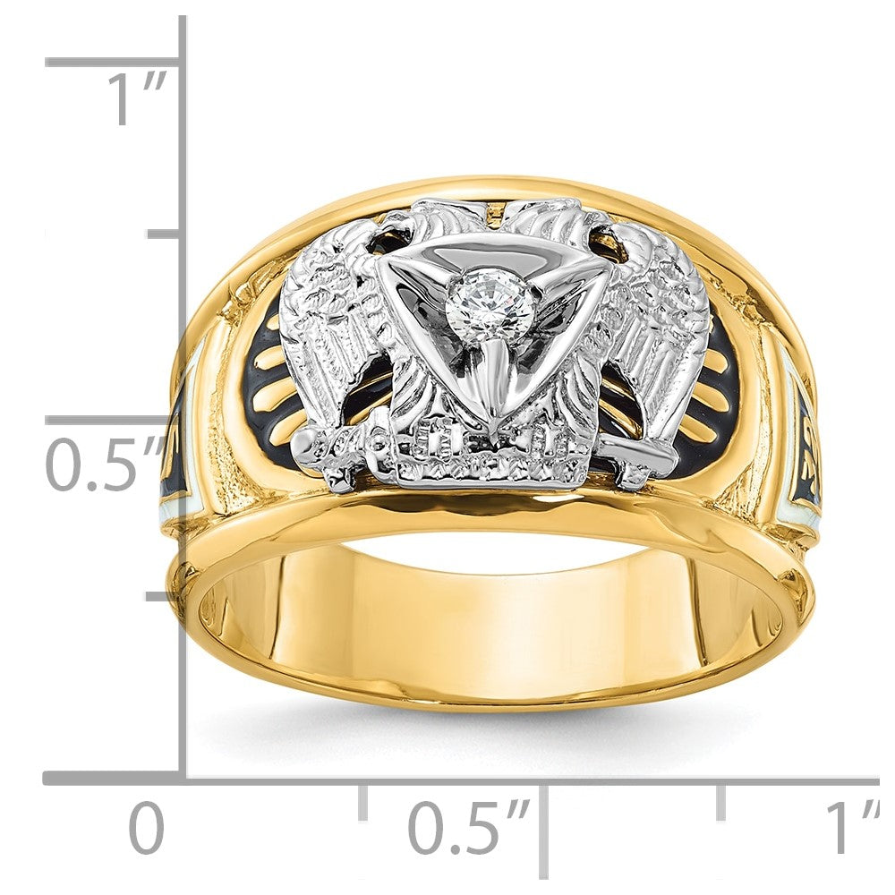 IBGoodman 14k Two-tone Men's Polished and Textured with Black and White Enameled and Diamond 32nd Degree Scottish Rite Masonic Ring