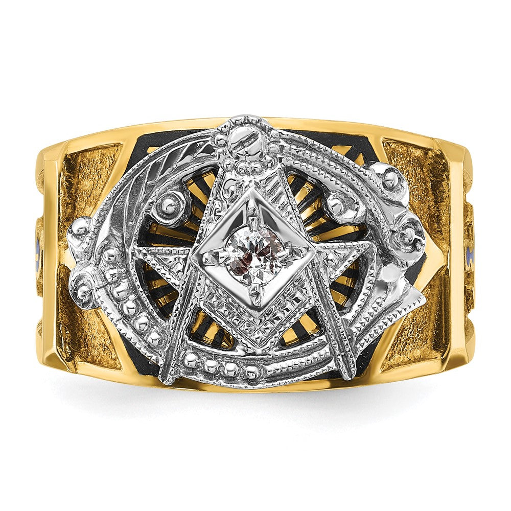 IBGoodman 14k Two-tone Men's Polished and Textured with Blue and Black Enamel Diamond Blue Lodge Master Masonic Ring