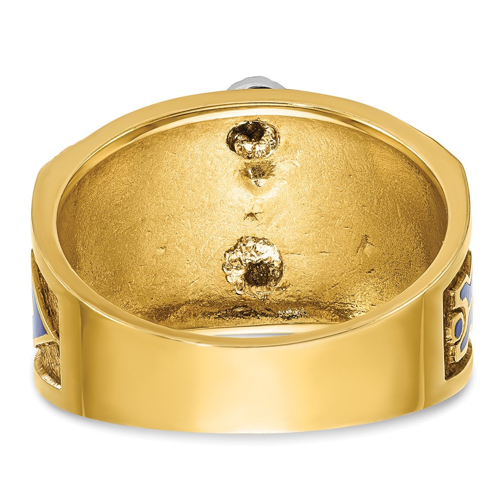 IBGoodman 14k Two-tone Men's Polished and Textured with Blue and Black Enamel Diamond Blue Lodge Master Masonic Ring