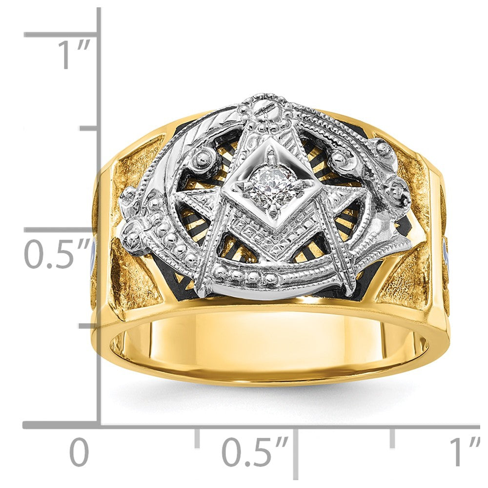 IBGoodman 14k Two-tone Men's Polished and Textured with Blue and Black Enamel Diamond Blue Lodge Master Masonic Ring