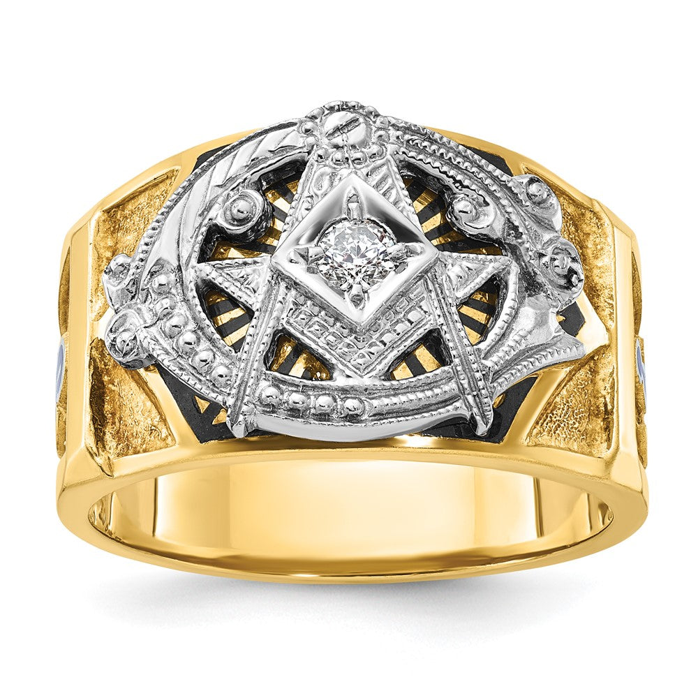 IBGoodman 14k Two-tone Men's Polished and Textured with Blue and Black Enamel Diamond Blue Lodge Master Masonic Ring