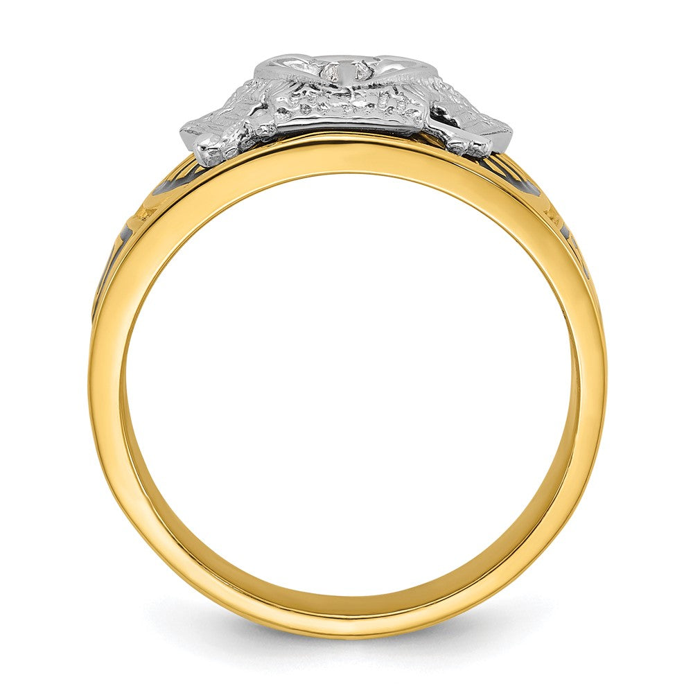 IBGoodman 14k Two-tone Men's Polished and Textured with Black Enamel and Diamond 32nd Degree Scottish Rite Masonic Ring