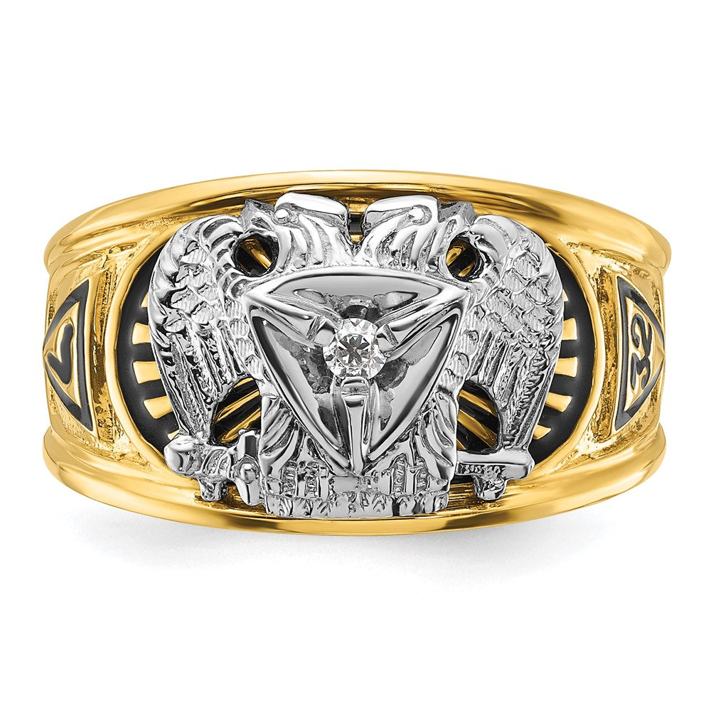 IBGoodman 14k Two-tone Men's Polished and Textured with Black Enamel and Diamond 32nd Degree Scottish Rite Masonic Ring
