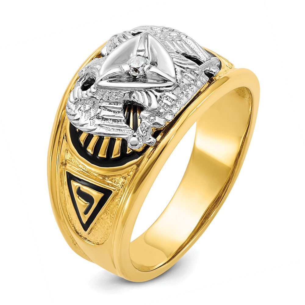 IBGoodman 14k Two-tone Men's Polished and Textured with Black Enamel and Diamond 32nd Degree Scottish Rite Masonic Ring