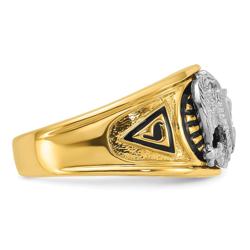 IBGoodman 14k Two-tone Men's Polished and Textured with Black Enamel and Diamond 32nd Degree Scottish Rite Masonic Ring
