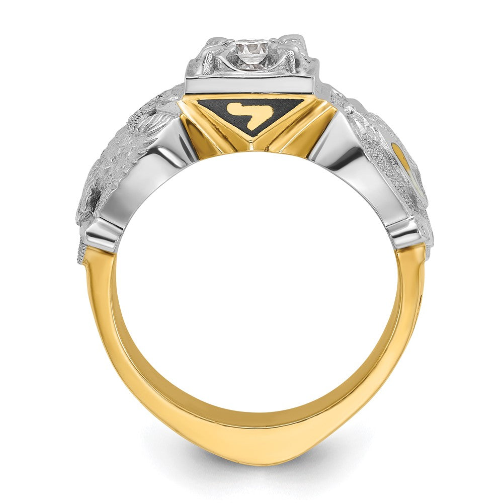 IBGoodman 14k Two-tone Men's Polished and Textured with Multi-color Enamel and Diamond Double Eagle Masonic Shriner's Ring
