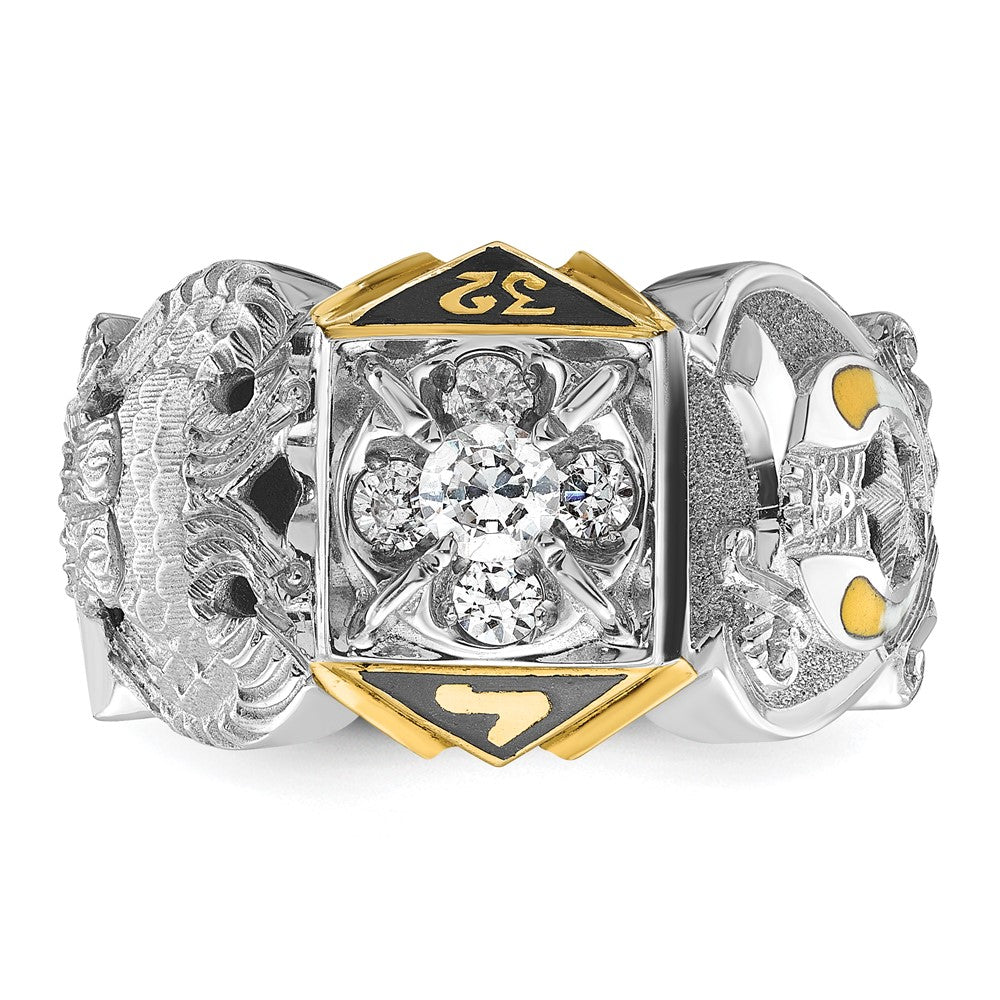 IBGoodman 14k Two-tone Men's Polished and Textured with Multi-color Enamel and Diamond Double Eagle Masonic Shriner's Ring