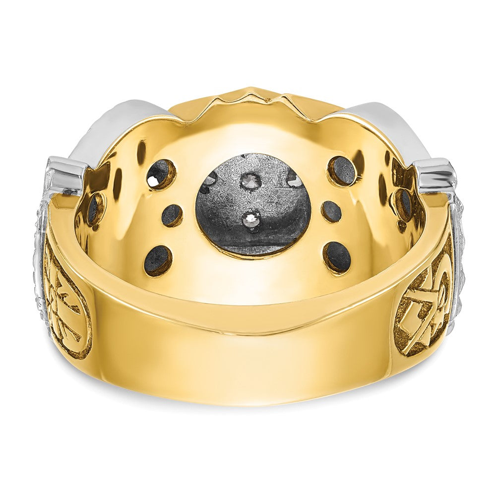 IBGoodman 14k Two-tone Men's Polished and Textured with Multi-color Enamel and Diamond Double Eagle Masonic Shriner's Ring
