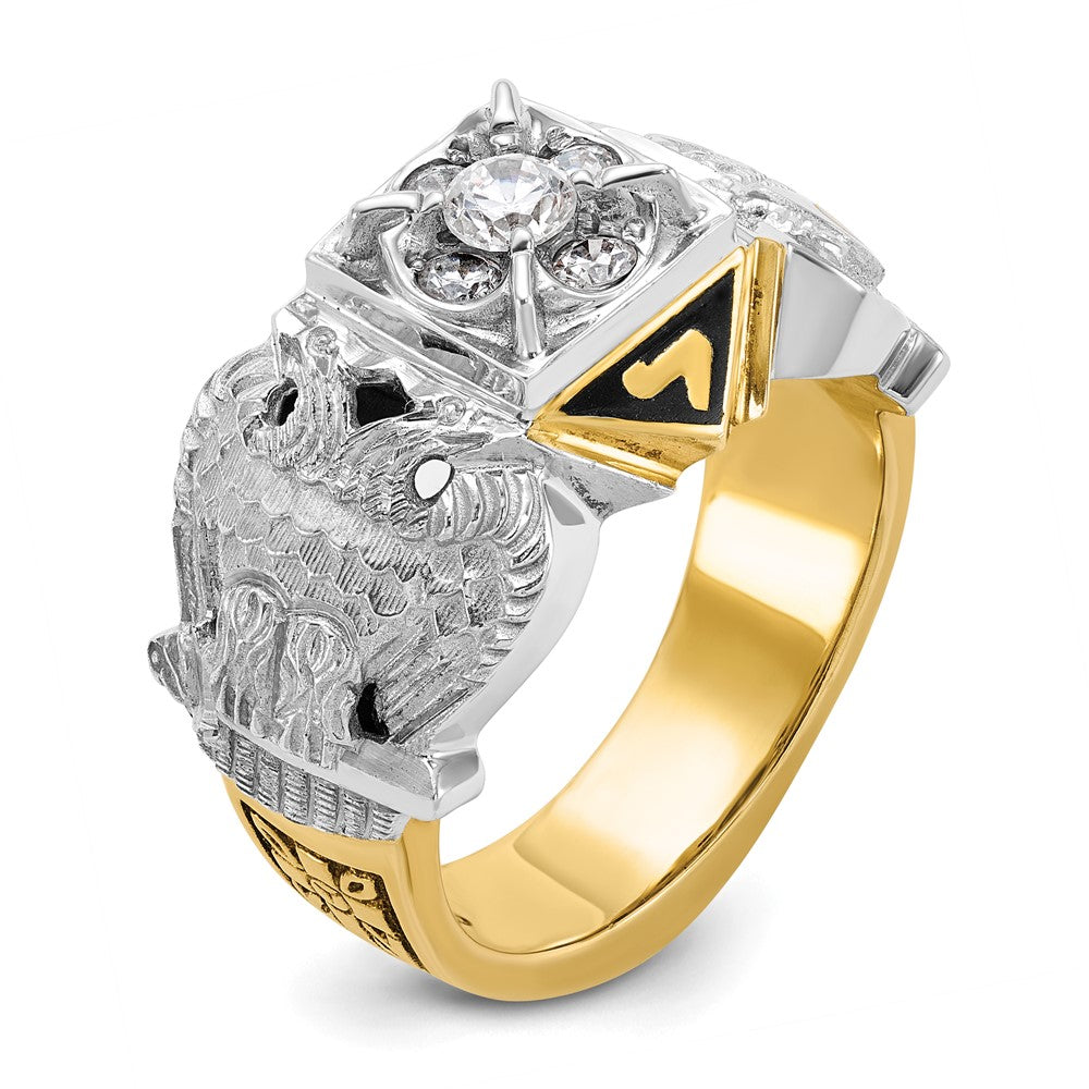 IBGoodman 14k Two-tone Men's Polished and Textured with Multi-color Enamel and Diamond Double Eagle Masonic Shriner's Ring
