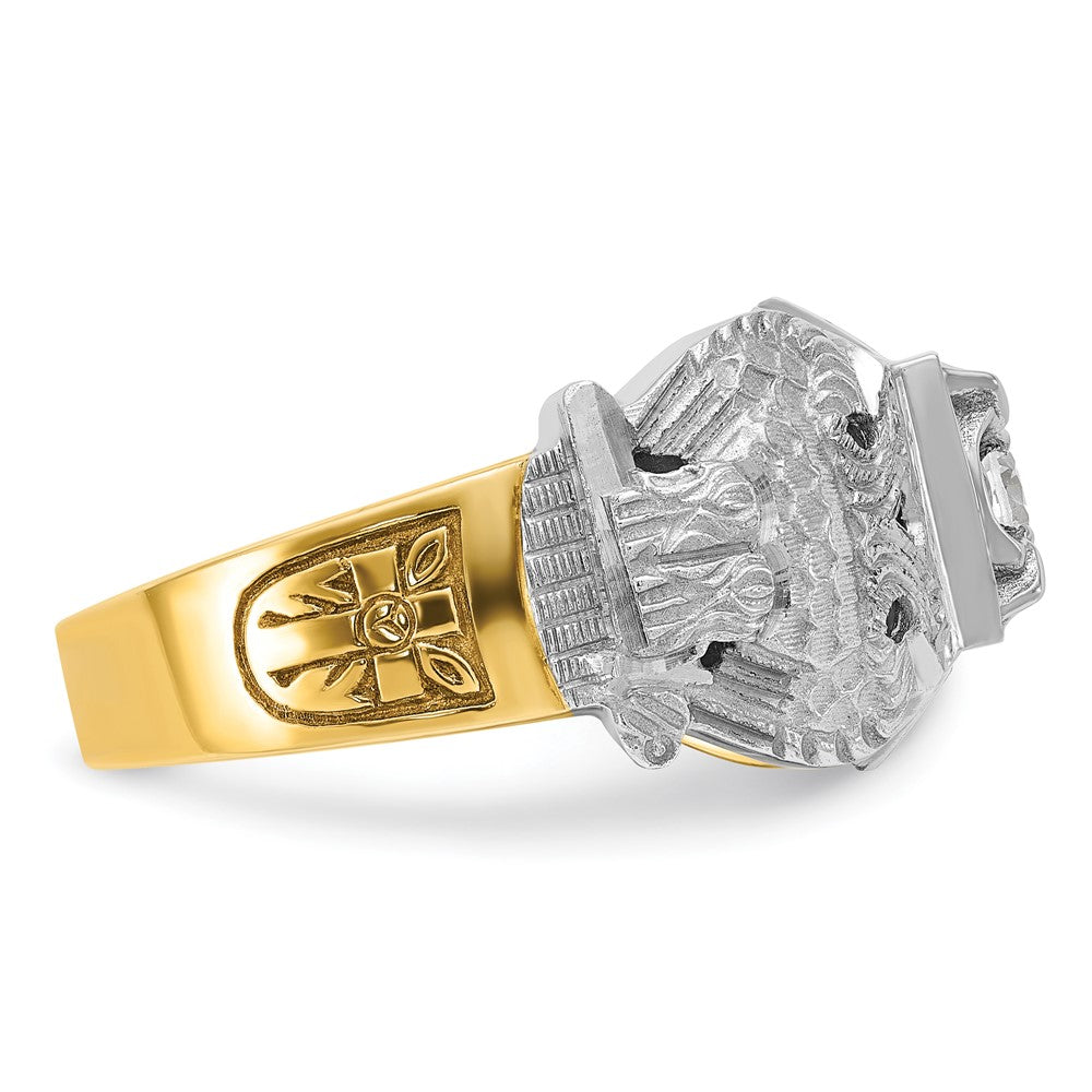 IBGoodman 14k Two-tone Men's Polished and Textured with Multi-color Enamel and Diamond Double Eagle Masonic Shriner's Ring