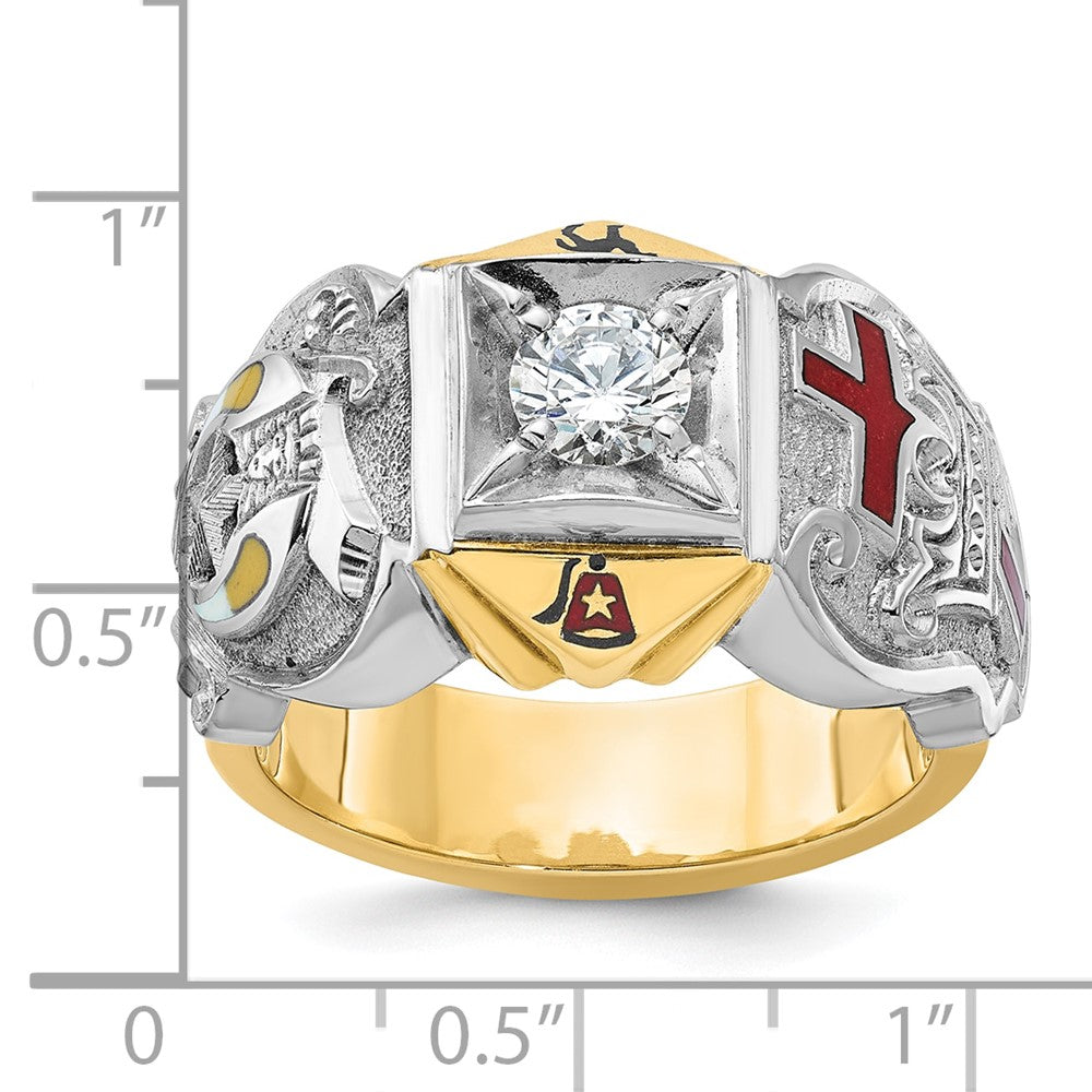 IBGoodman 14k Two-tone Men's Polished and Textured with Multi-color Enamel and Diamond Knights Templar Masonic Shriner's Ring