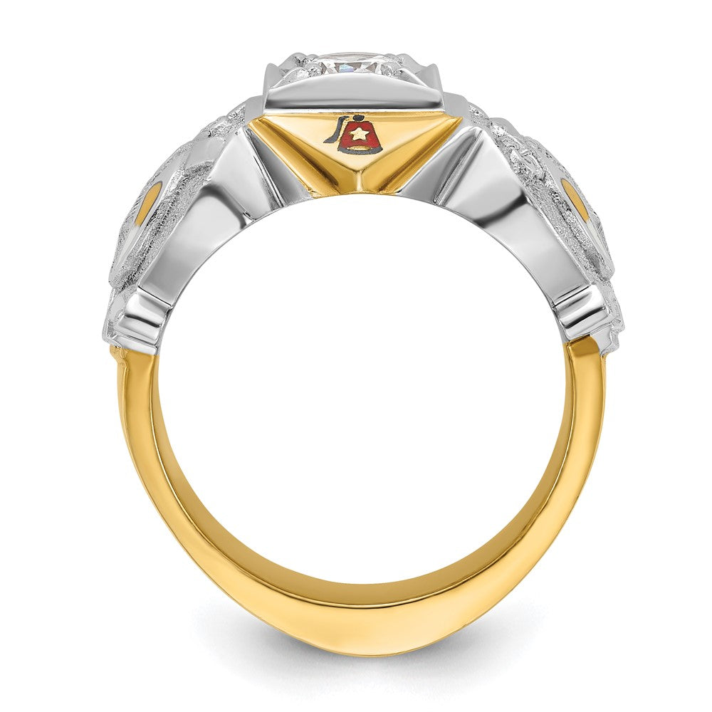 IBGoodman 14k Two-tone Men's Polished and Textured with Multi-color Enamel and Diamond Masonic Shriner's Ring