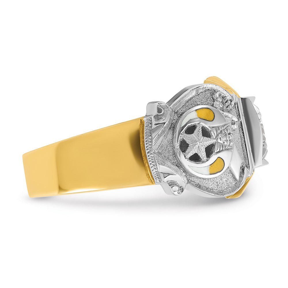 IBGoodman 14k Two-tone Men's Polished and Textured with Multi-color Enamel and Diamond Masonic Shriner's Ring