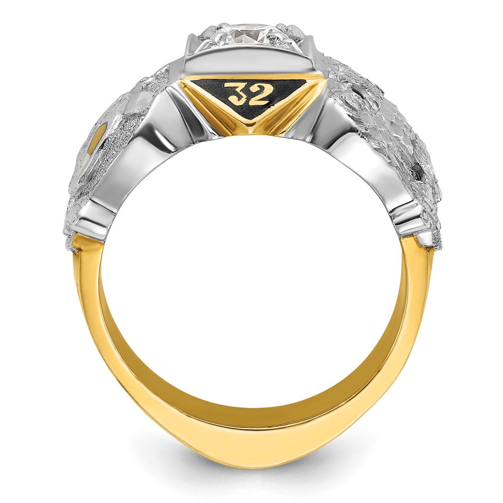 IBGoodman 14k Two-tone Men's Polished and Textured with Black Enamel and Diamond Double Eagle Masonic Shriner's Ring