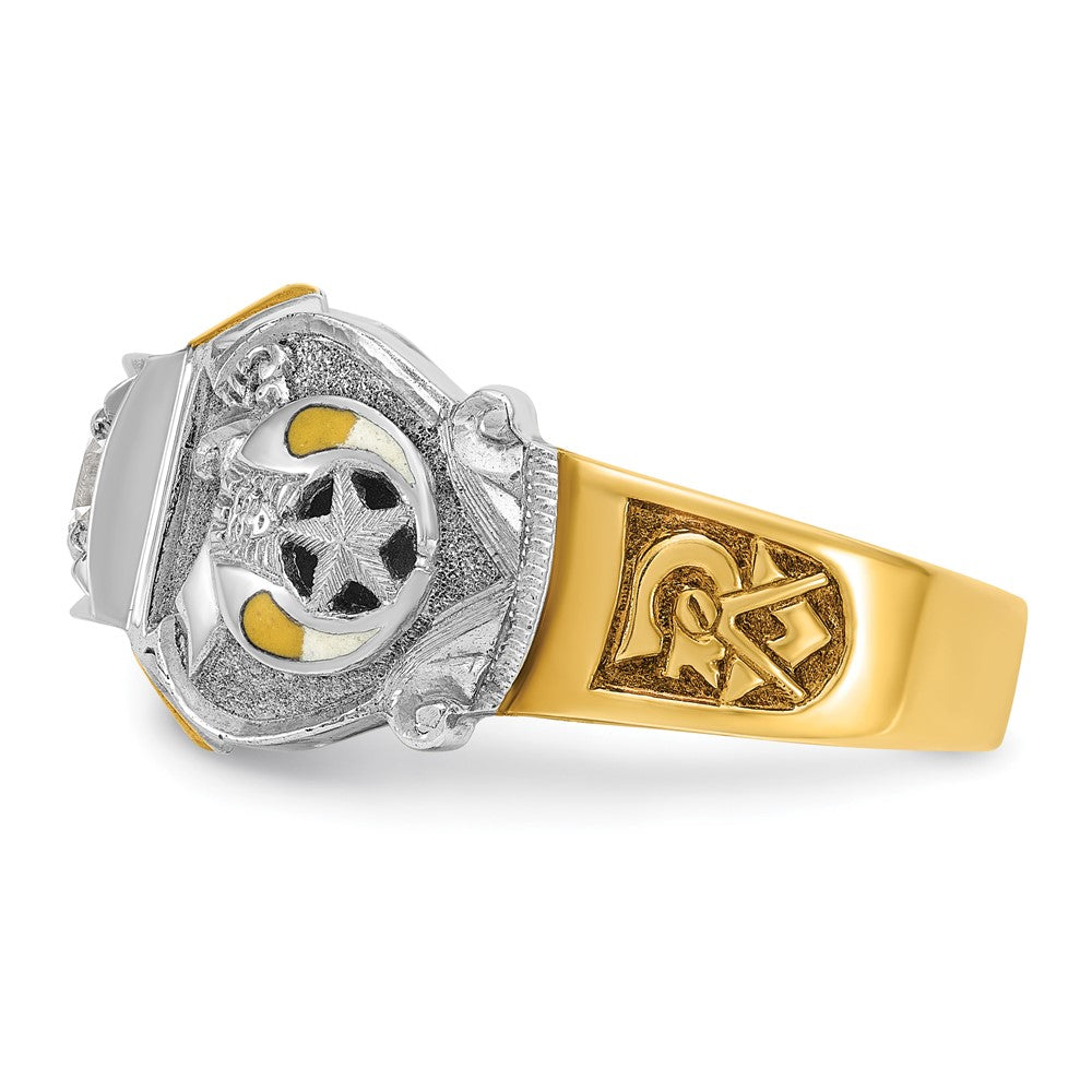 IBGoodman 14k Two-tone Men's Polished and Textured with Black Enamel and Diamond Double Eagle Masonic Shriner's Ring