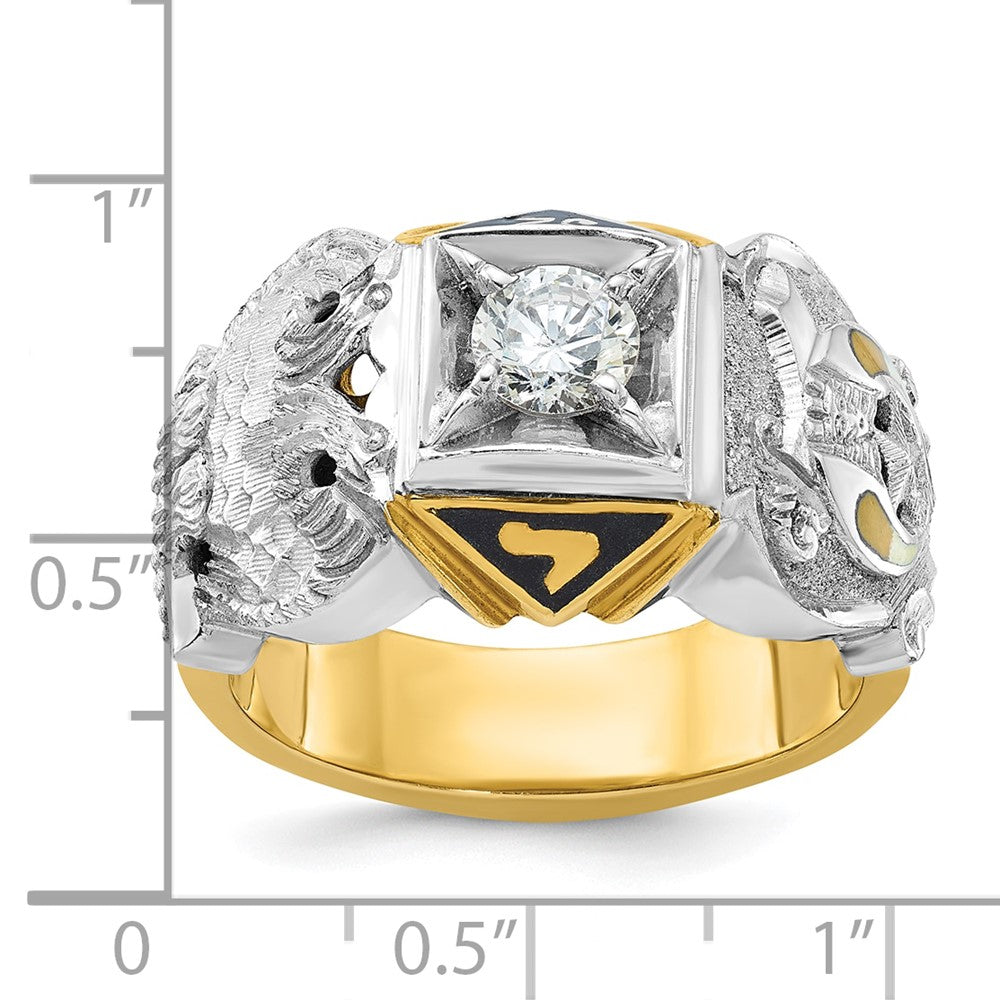 IBGoodman 14k Two-tone Men's Polished and Textured with Black Enamel and Diamond Double Eagle Masonic Shriner's Ring