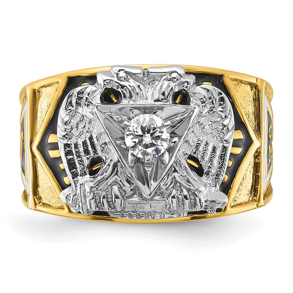 IBGoodman 14k Two-tone Men's Polished and Textured with Multi-color Enamel and Diamond 32nd Degree Scottish Rite Masonic Ring