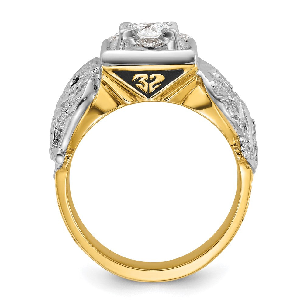 IBGoodman 14k Two-tone Men's Polished and Textured with Black Enamel and Diamond Double Eagle Masonic Shriner's Ring