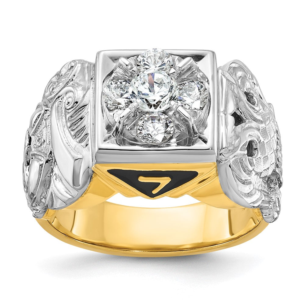 IBGoodman 14k Two-tone Men's Polished and Textured with Black Enamel and Diamond Double Eagle Masonic Shriner's Ring