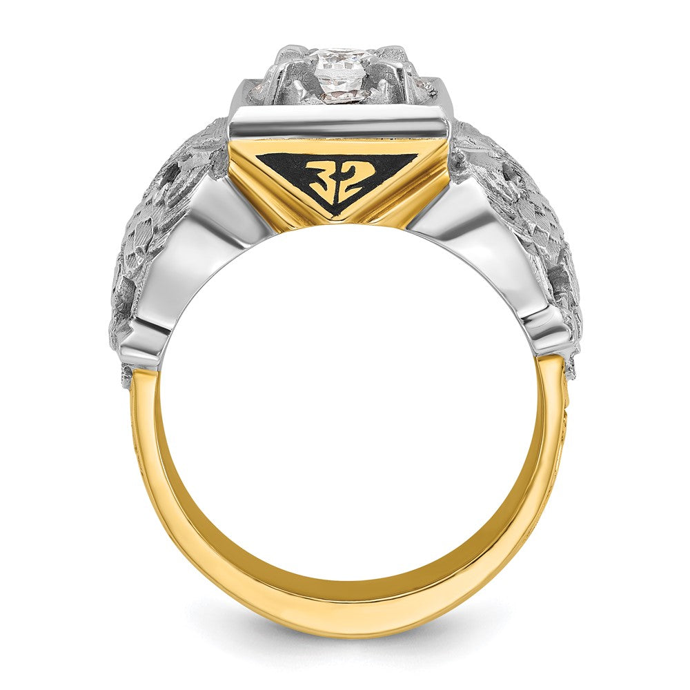 IBGoodman 14k Two-tone Men's Polished and Textured with Black Enamel and Diamond 32nd Degree Scottish Rite Masonic Ring